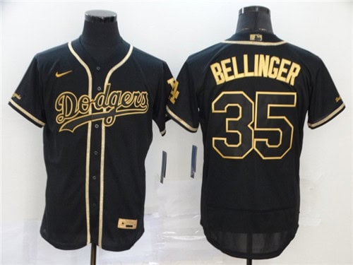 Los Angeles Dodgers #35 Cody Bellinger Black Golden Flex Base Stitched Jersey