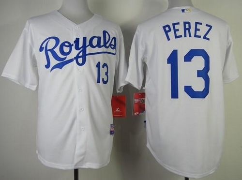 Royals #13 Salvador Perez White Cool Base Stitched Jersey
