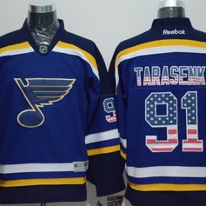 Blues #91 Vladimir Tarasenko Light Blue USA Flag Fashion Stitched Jersey