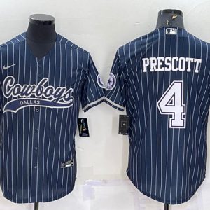 Dallas Cowboys #4 Dak Prescott Navy With Patch Cool Base Stitched Baseball Jersey