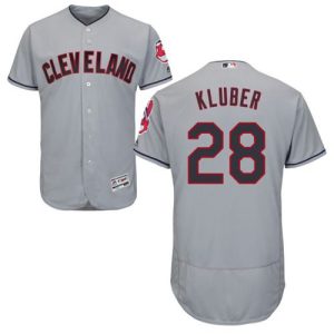 Indians #28 Corey Kluber Grey Flexbase Authentic Collection Stitched Jersey