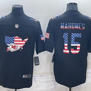 Kansas City Chiefs #15 Patrick Mahomes Black USA Flag Limited Stitched Jersey