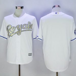 Royals Blank White New Cool Base 2015 World Series Champions Gold Program Stitched Jersey