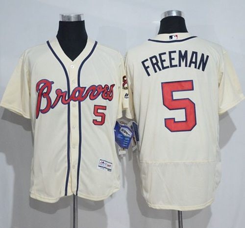 Braves #5 Freddie Freeman Cream Flexbase Authentic Collection Stitched Jersey