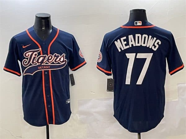 Detroit Tigers #17 Parker Meadows Navy With Patch Cool Base Stitched Jersey