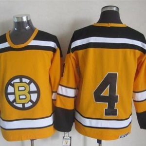 Bruins #4 Bobby Orr Yellow CCM Throwback Stitched Jersey
