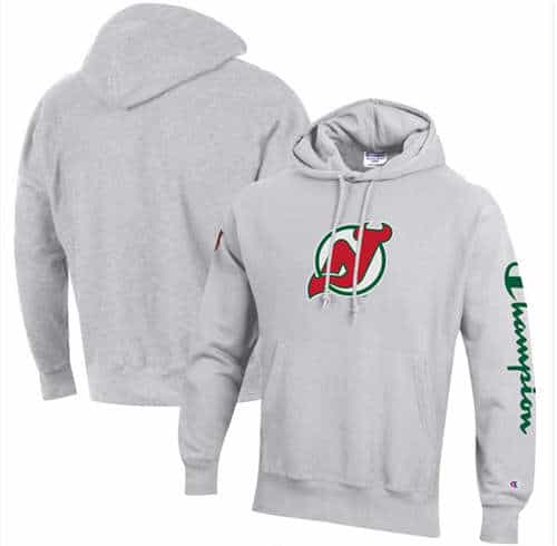 New Jersey Devils Champion Heathered Gray Reverse Weave Pullover Hoodie