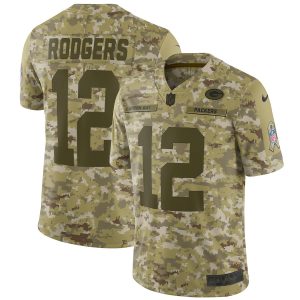 Packers #12 Aaron Rodgers 2018 Camo Salute To Service Limited Stitched Jersey