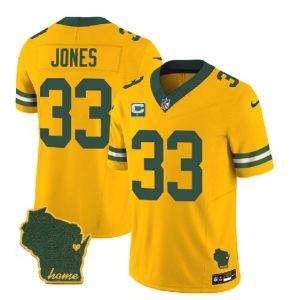 Green Bay Packers #33 Aaron Jones Gold 2023 F.U.S.E. Home Patch And 1-Star C Patch Vapor Untouchable Limited Stitched Jersey