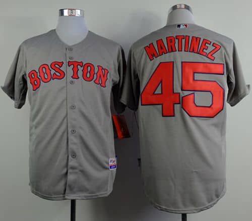 Red Sox #45 Pedro Martinez Grey Cool Base Stitched Jersey