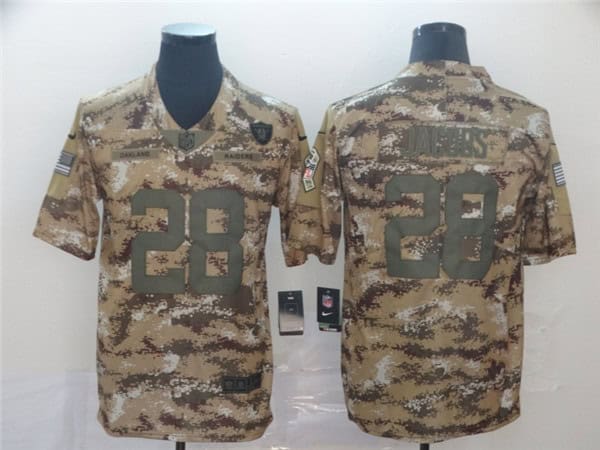 Raiders #28 Josh Jacobs Camo Salute To Service Limited Stitched Jersey