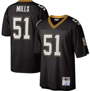 Mitchell And Ness Saints #51 Sam Mills Black Throwback Stitched Jersey