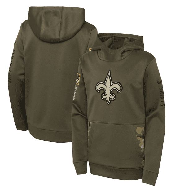Youth New Orleans Saints 2022 Olive Salute To Service Therma Performance Pullover Hoodie