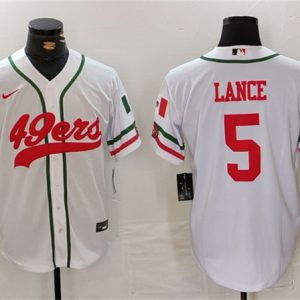 San Francisco 49ers #5 Trey Lance White With Patch Cool Base Stitched Jersey