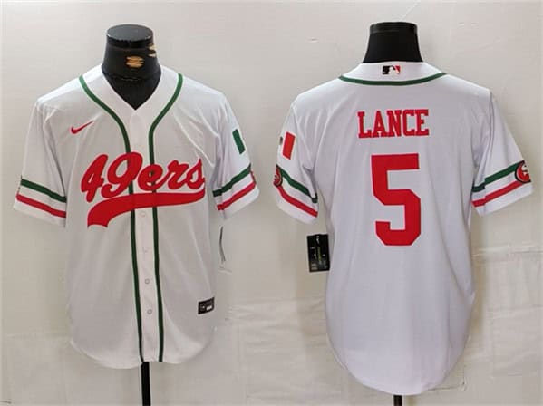 San Francisco 49ers #5 Trey Lance White With Patch Cool Base Stitched Jersey
