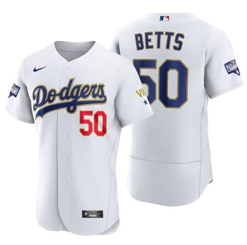 Los Angeles Dodgers #50 Mookie Betts White Flex Base Sttiched Jersey
