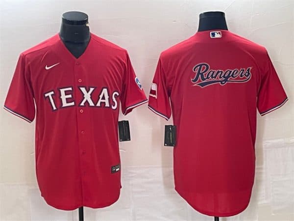 Texas Rangers Red Team Big Logo With Patch Cool Base Stitched Jersey