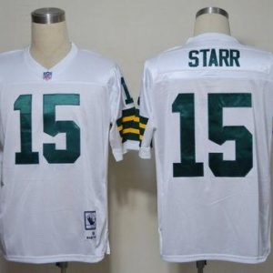 Mitchell Ness Packers #15 Bart Starr White Stitched Throwback Jersey