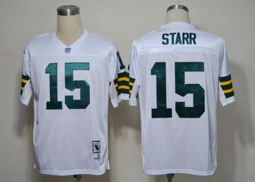 Mitchell Ness Packers #15 Bart Starr White Stitched Throwback Jersey