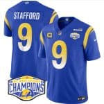 Los Angeles Rams #9 Matthew Stafford Blue 2024 NFC West Champions With 4-Star C Patch F.U.S.E. Vapor Untouchable Stitched Jersey
