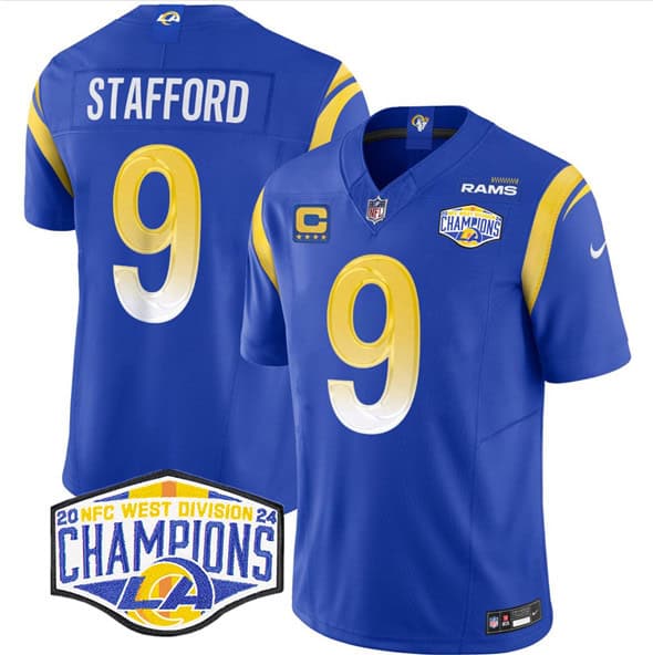 Los Angeles Rams #9 Matthew Stafford Blue 2024 NFC West Champions With 4-Star C Patch F.U.S.E. Vapor Untouchable Stitched Jersey