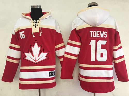 Team CA. #16 Jonathan Toews Red Sawyer Hooded Sweatshirt 2016 World Cup Stitched Jersey
