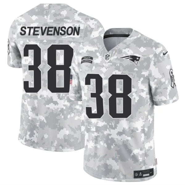 New England Patriots #38 Rhamondre Stevenson 2024 F.U.S.E. Arctic Camo Salute To Service Limited Stitched Jersey