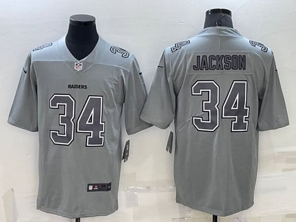 Las Vegas Raiders #34 Bo Jackson Gray Atmosphere Fashion Stitched Jersey