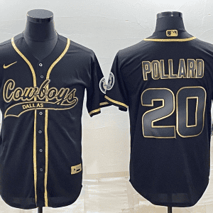 Dallas Cowboys #20 Tony Pollard Black Gold With Patch Cool Base Stitched Baseball Jersey
