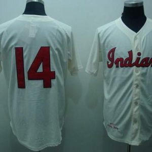 Mitchell And Ness Indians #14 Larry Doby Stitched Cream Throwback Jersey