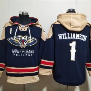 New Orleans Pelicans #1 Zion Williamson Navy Ageless Must-Have Lace-Up Pullover Hoodie