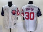 Chicago Cubs #30 Kyle Tucker White Pinstripe 2025 Independence Day Vapor Premier Limited Stitched Jersey