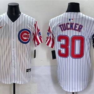 Chicago Cubs #30 Kyle Tucker White Pinstripe 2025 Independence Day Vapor Premier Limited Stitched Jersey