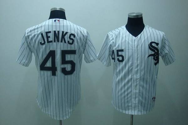 White Sox #45 Bobby Jenks Stitched White Black Strip Jersey