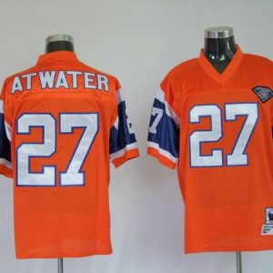 Mitchel Ness Broncos #27 Steve Atwater Orange With 75 Anniversary Patch Stitched Throwback Jersey