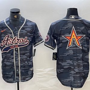 Houston Astros Gray Camo Team Big Logo With Patch Cool Base Stitched Jersey