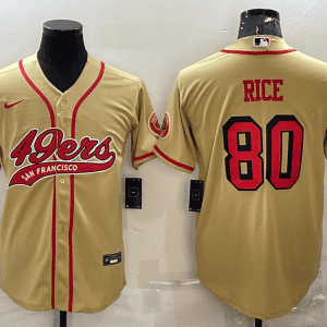 San Francisco 49ers #80 Jerry Rice New Gold With Patch Cool Base Stitched Baseball Jersey