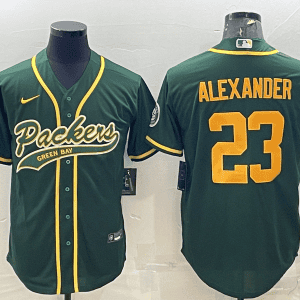 Green Bay Packers #23 Jaire Alexander Green Gold With Patch Cool Base Stitched Baseball Jersey