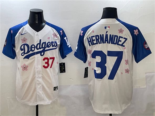 Los Angeles Dodgers #37 Teoscar Hernandez White Royal 2025 Tokyo Series Limited Stitched Jersey