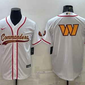 Washington Commanders White Team Big Logo With Patch Cool Base Stitched Baseball Jersey