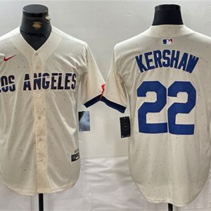 Los Angeles Dodgers #22 Clayton Kershaw Cream Stitched Jersey