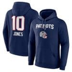 New England Patriots #10 Mac Jones Navy Team Wordmark Player Name Number Pullover Hoodie