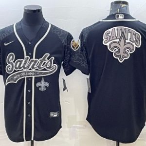New Orleans Saints Black Reflective Team Big Logo With Patch Cool Base Stitched Jersey