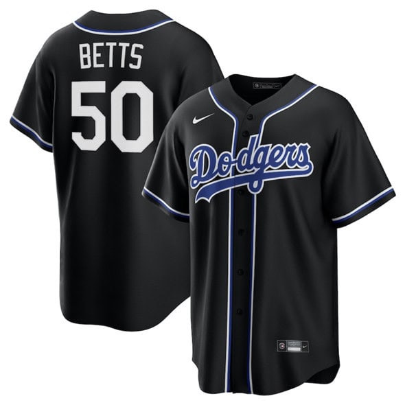 Los Angeles Dodgers #50 Mookie Betts Black Lights Out Limited Stitched Jersey