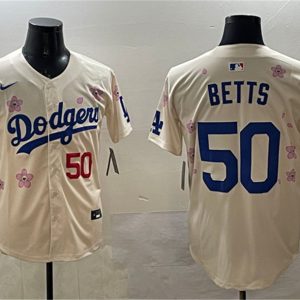 Los Angeles Dodgers #50 Mookie Betts Cream 2025 Tokyo Series Limited Stitched Jersey