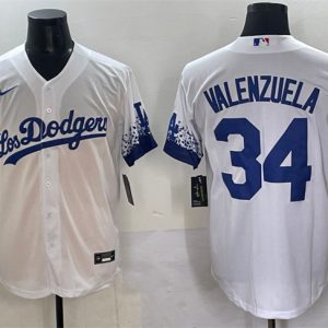 Los Angeles Dodgers #34 Fernando Valenzuela White City Connect Cool Base Stitched Jersey