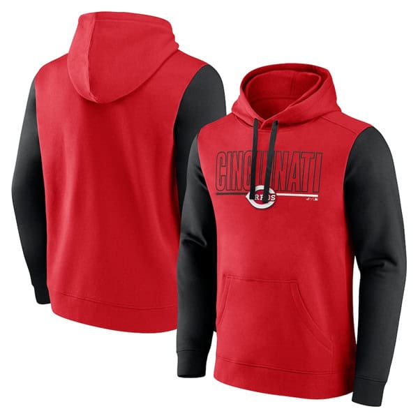 Cincinnati Reds Red Outline Fleece Pullover Hoodie
