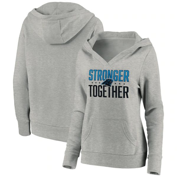 Carolina Panthers Heather Gray Stronger Together Crossover Neck Pullover Hoodie(Run Small)
