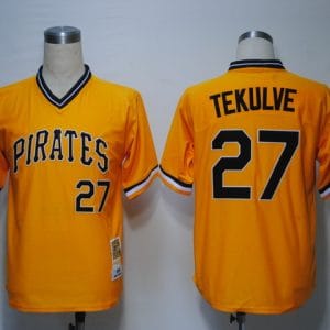Mitchell And Ness Pirates #27 Kent Tekulve Yellow Throwback Stitched Jersey