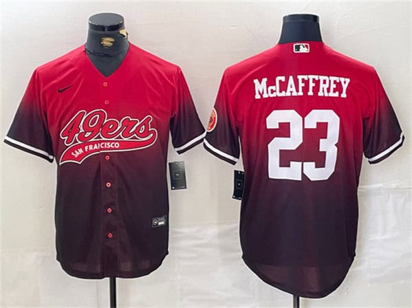 San Francisco 49ers #23 Christian McCaffrey Red Black With Patch Cool Base Stitched Jersey